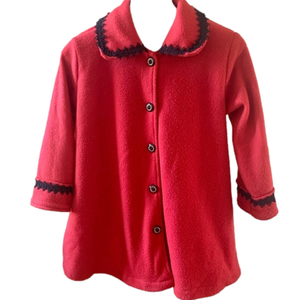 Girls Red Fleece Button Down Coat